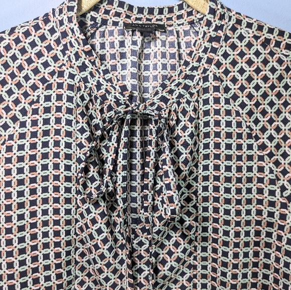 Ann Taylor Geometric Tie Neck Top - Picture 2 of 5